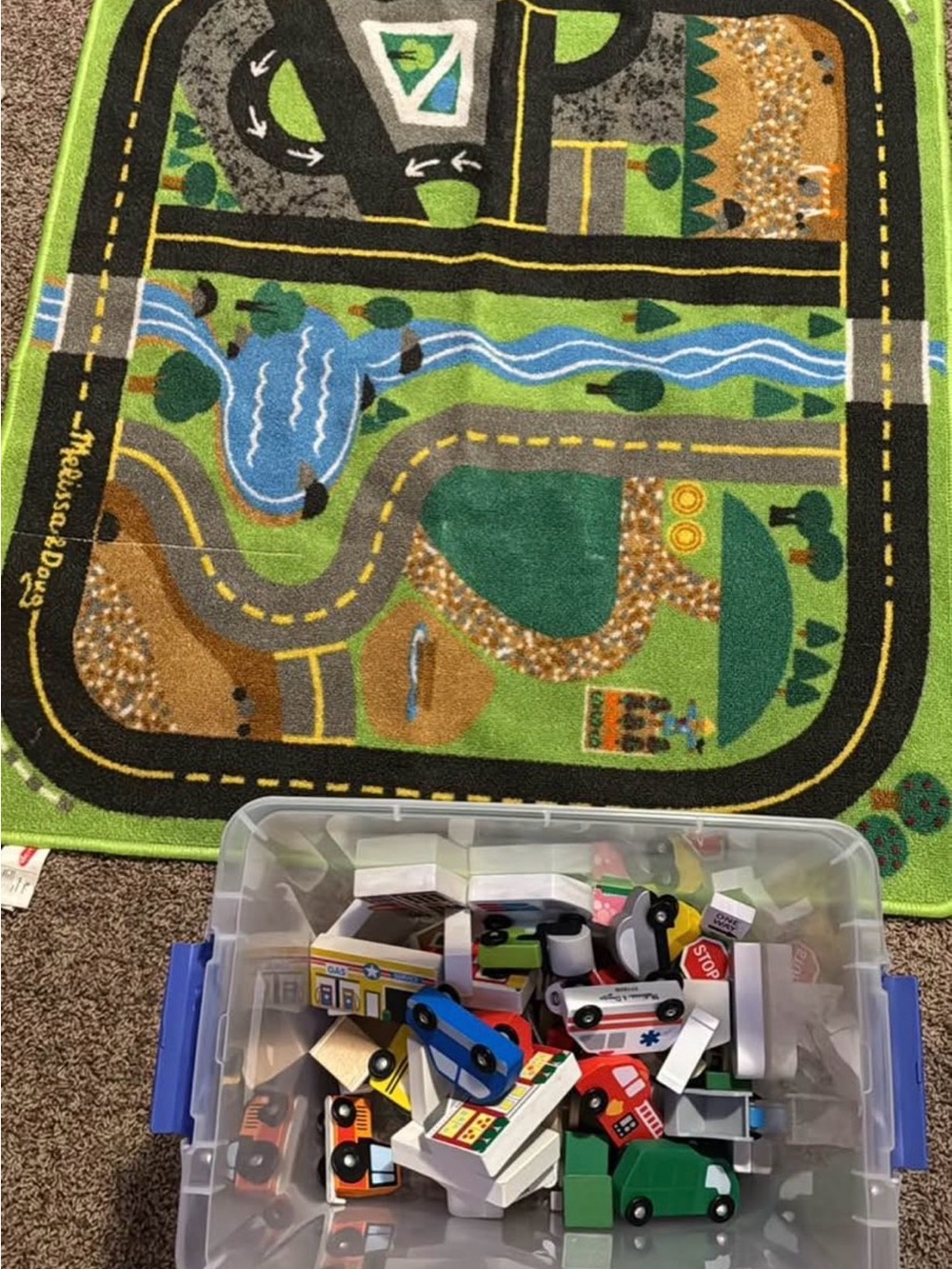 Melissa and Dough Play Road Rug with Toy cars and city
